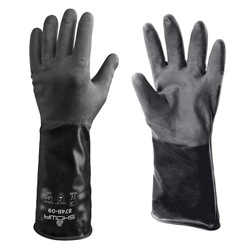874R Showa® 14-Mil Unlined Rough Texture  Butyl Rubber Chemical-Resistant Gloves